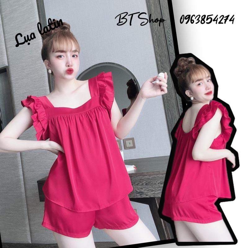 Đồ ngủ mặc nhà lụa latin tay cánh tiên trơn freesize 42-57kg