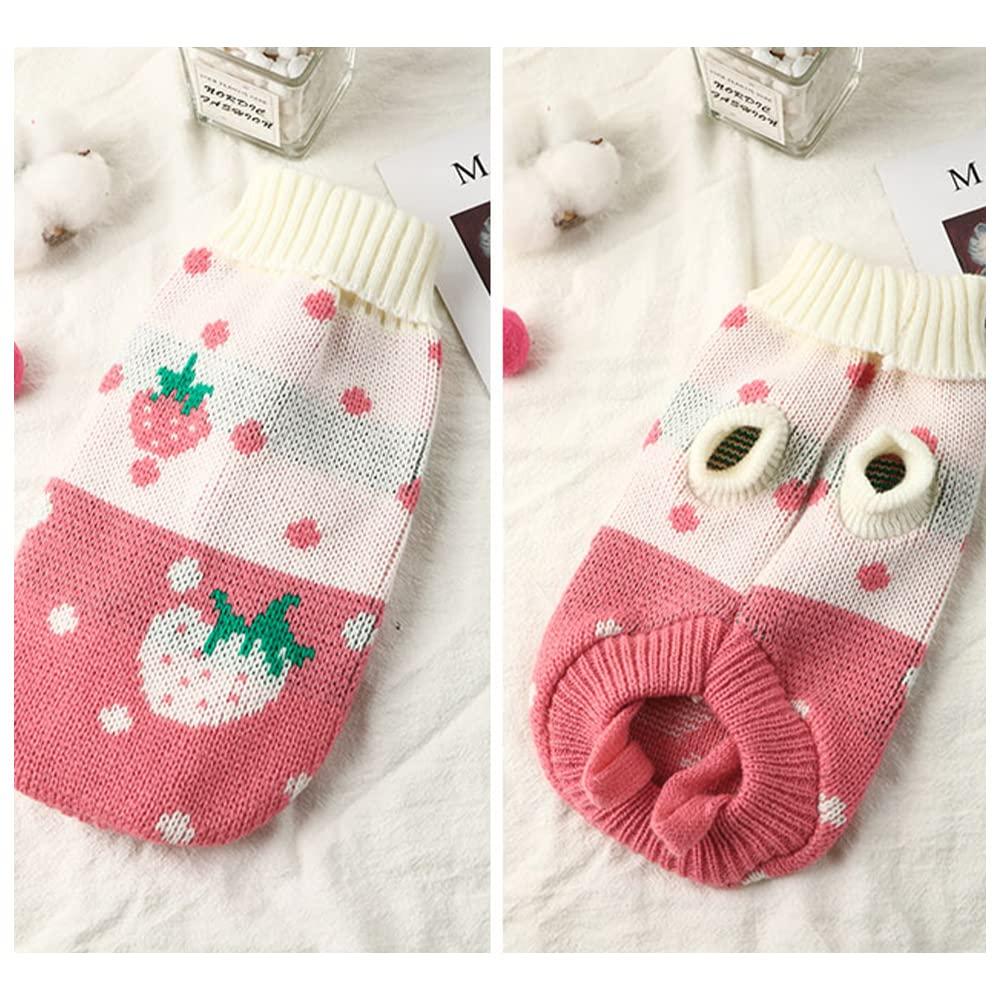 Mèo quần áo mùa đông áo len thú cưng mèo, áo len cho mèo ấm, mèo quần áo ngọt ngào, áo len đan cho mèo, mèo mặc quần áo màu hồng, áo len dâu tây, quần áo xăng mùa đông