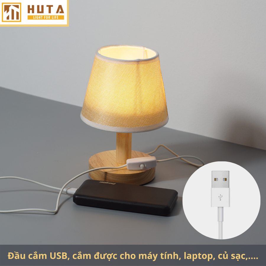 Đèn Ngủ Để Bàn Gỗ HUTA G9 Mini Phong Cách Vintage, Đầu Cắm USB, Decor Trang Trí Phòng Ngủ, Đầu Giường, Dải Led Ánh Sáng Vàng