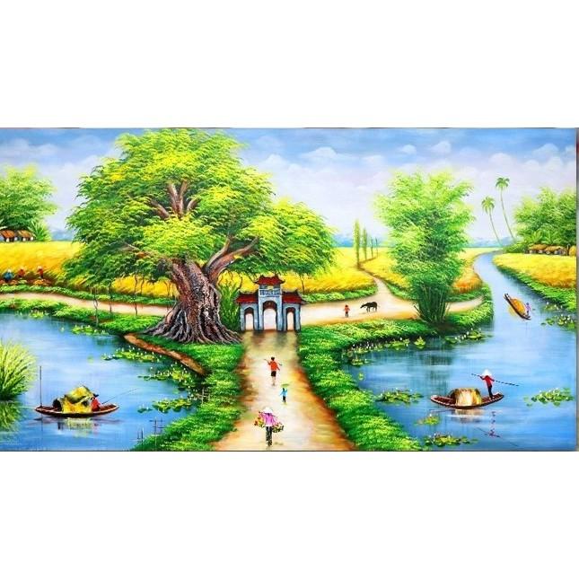 Tranh thêu quê hương thanh bình LV3041 - kích thước: 96 * 57cm. (TRANH CHƯA LÀM)