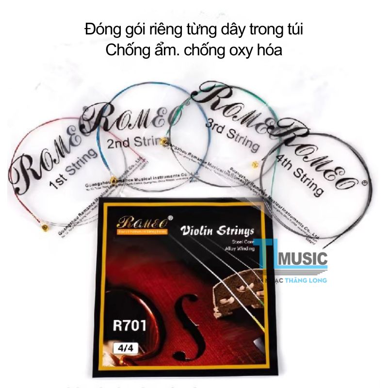 Bộ Dây Đàn Violin Romeo R701 4/4 Alice Dây Thép Chống Gỉ Âm Sáng Ổn Định Giá Tốt