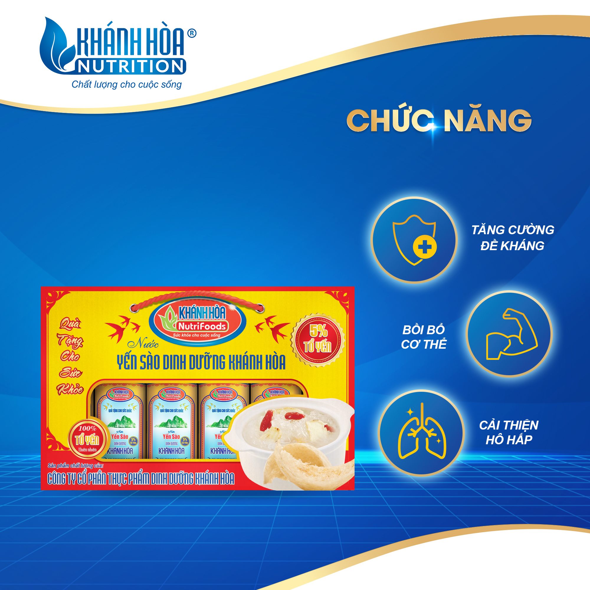 Hộp Quà Ngang Nước Yến Sào Cao Cấp 5% Tổ Yến - Khánh Hòa NutriFoods - 6 Lon x 190 ML