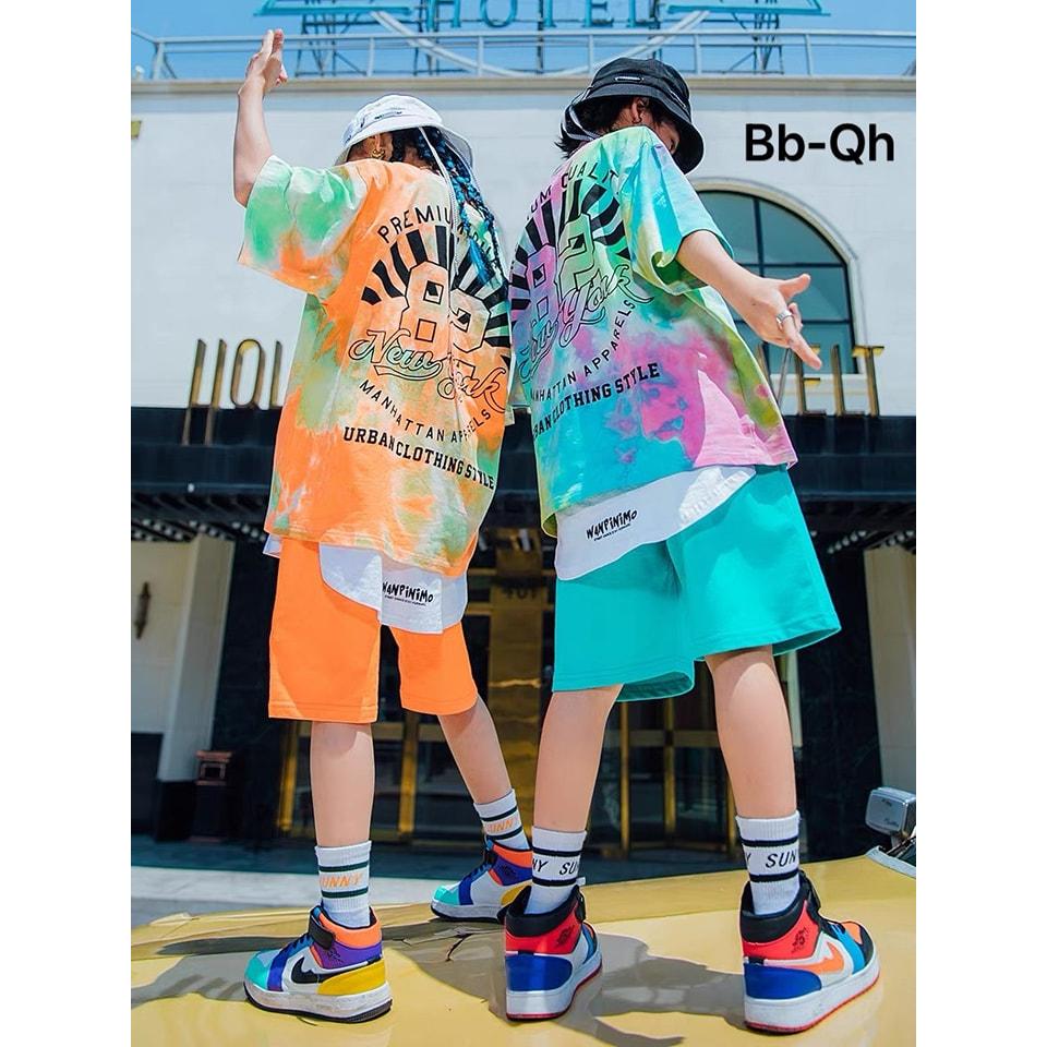 Đồ bộ cho bé trai và gái form rộng phong cách Hàn Quốc màu loang size 20-65KG chất thun cotton xịn mềm mịn mát
