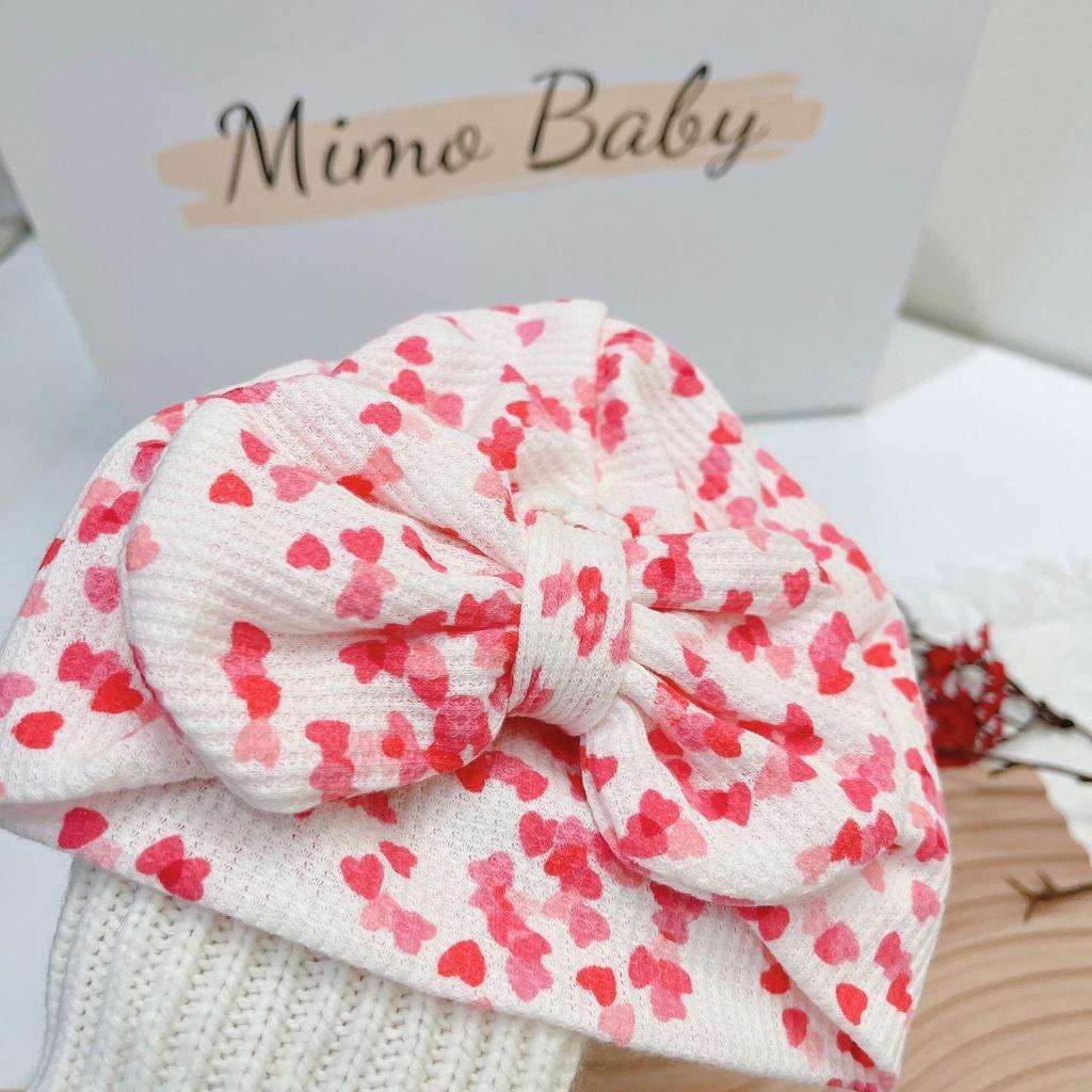 Mũ nón turban nơ hồng tim cho bé gái 6-10kg Mimo baby MTB75