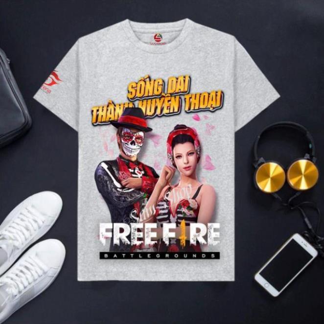 BÁN CHẠY-  Áo Free Fire cotton màu xám cổ tròn cực hot Maxim FF / có sz cho trẻ em