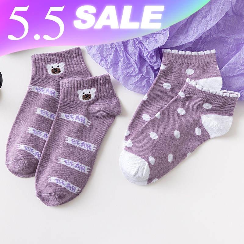 Socks women's fashion socks shallow mouth summer thin Korean cartoon purple bear Cute Japanese students low waist boat socks