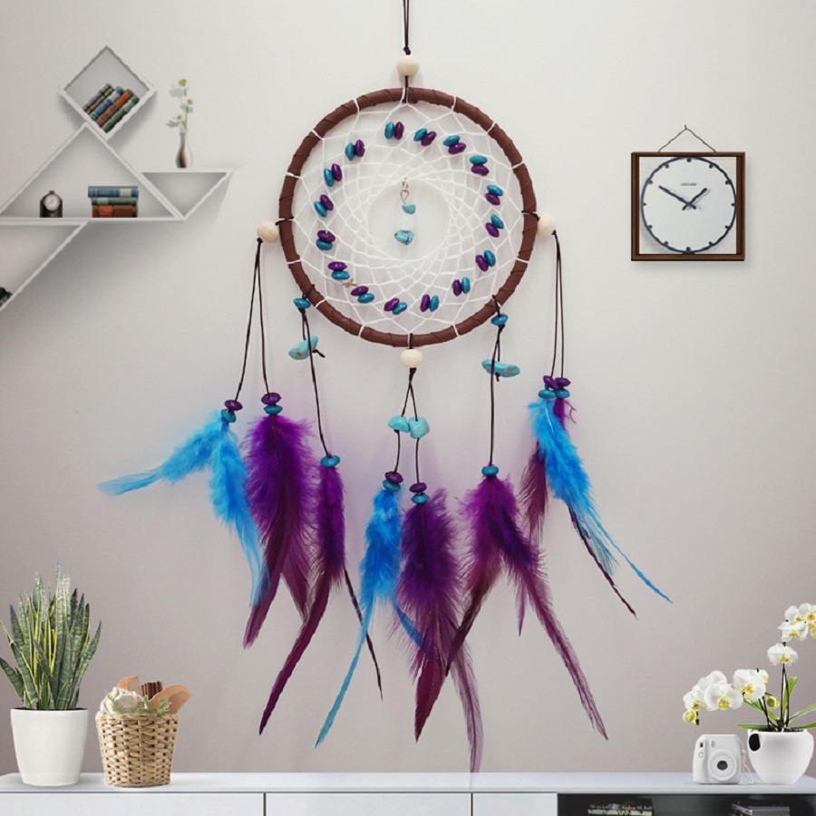 Dreamcatcher lưới giấc mơ ngủ ngon màu tím xanh