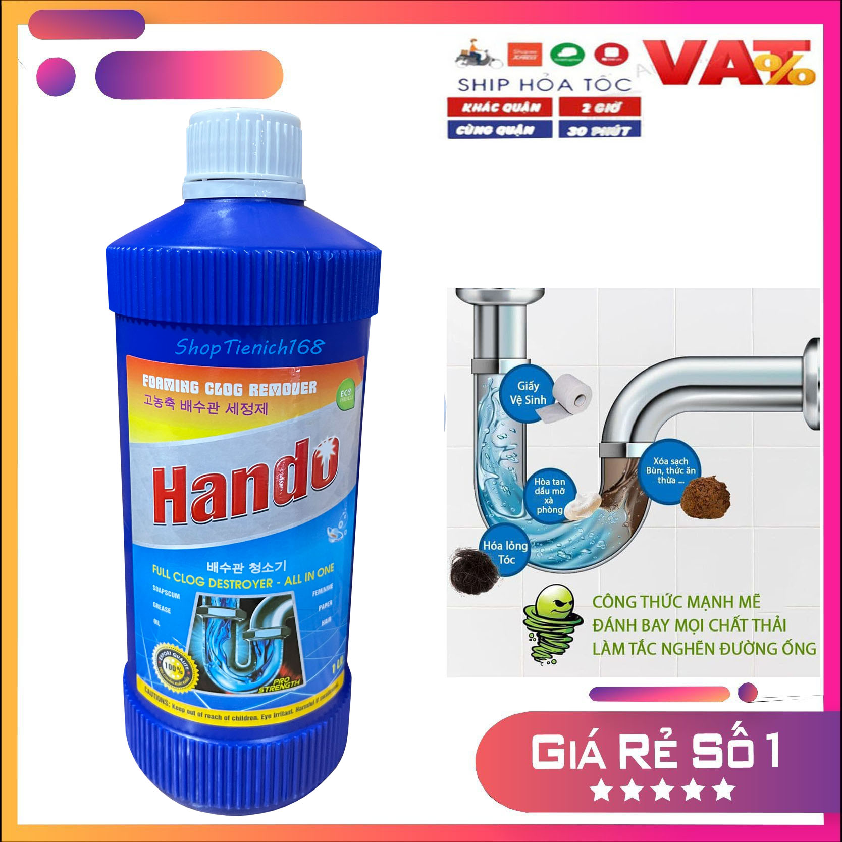 Bộ 20 gói bột thông cống Hando TI486