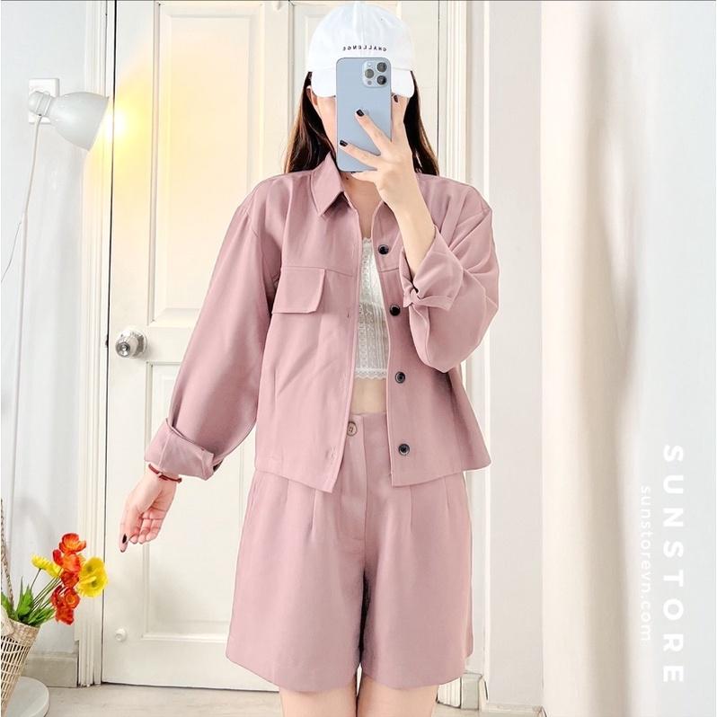 Áo khoác lửng nữ tay dài cổ sơ mi có túi hộp form vừa 4 màu