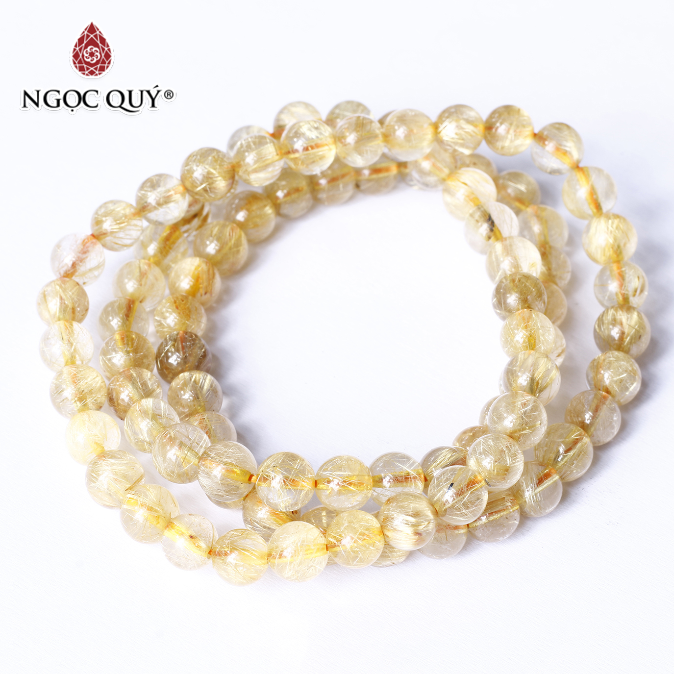 Vòng đá thạch anh tóc vàng 3 line mệnh thủy, kim - Ngọc Quý Gemstones