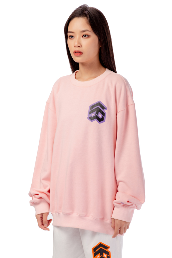 Áo Sweater 5THEWAY Tay Dài Hồng aka /stroke/ BIG LOGO SQUARE SWEATER in CRYSTAL ROSE