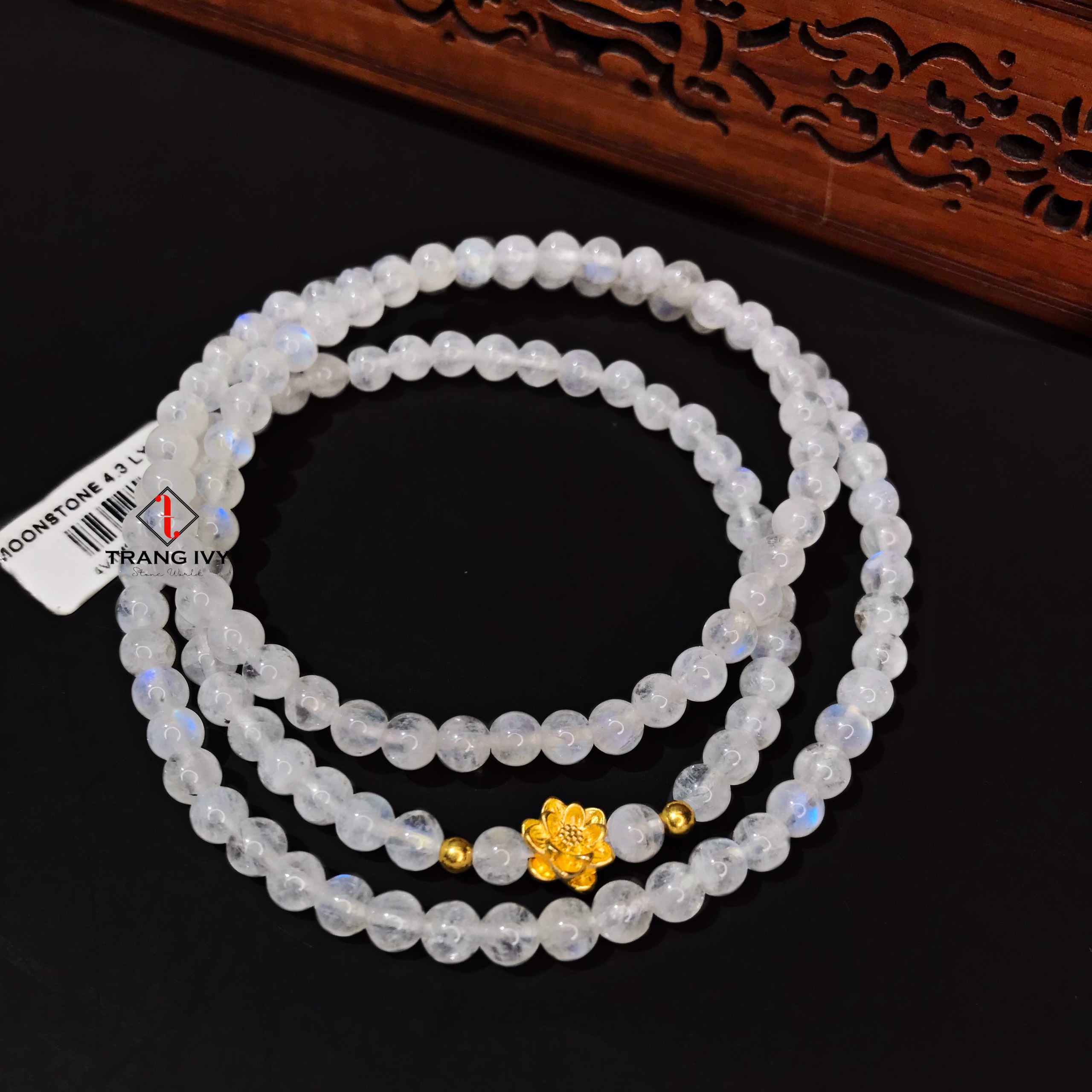 Vòng tay Moonstone mix Hoa sen vàng 24k