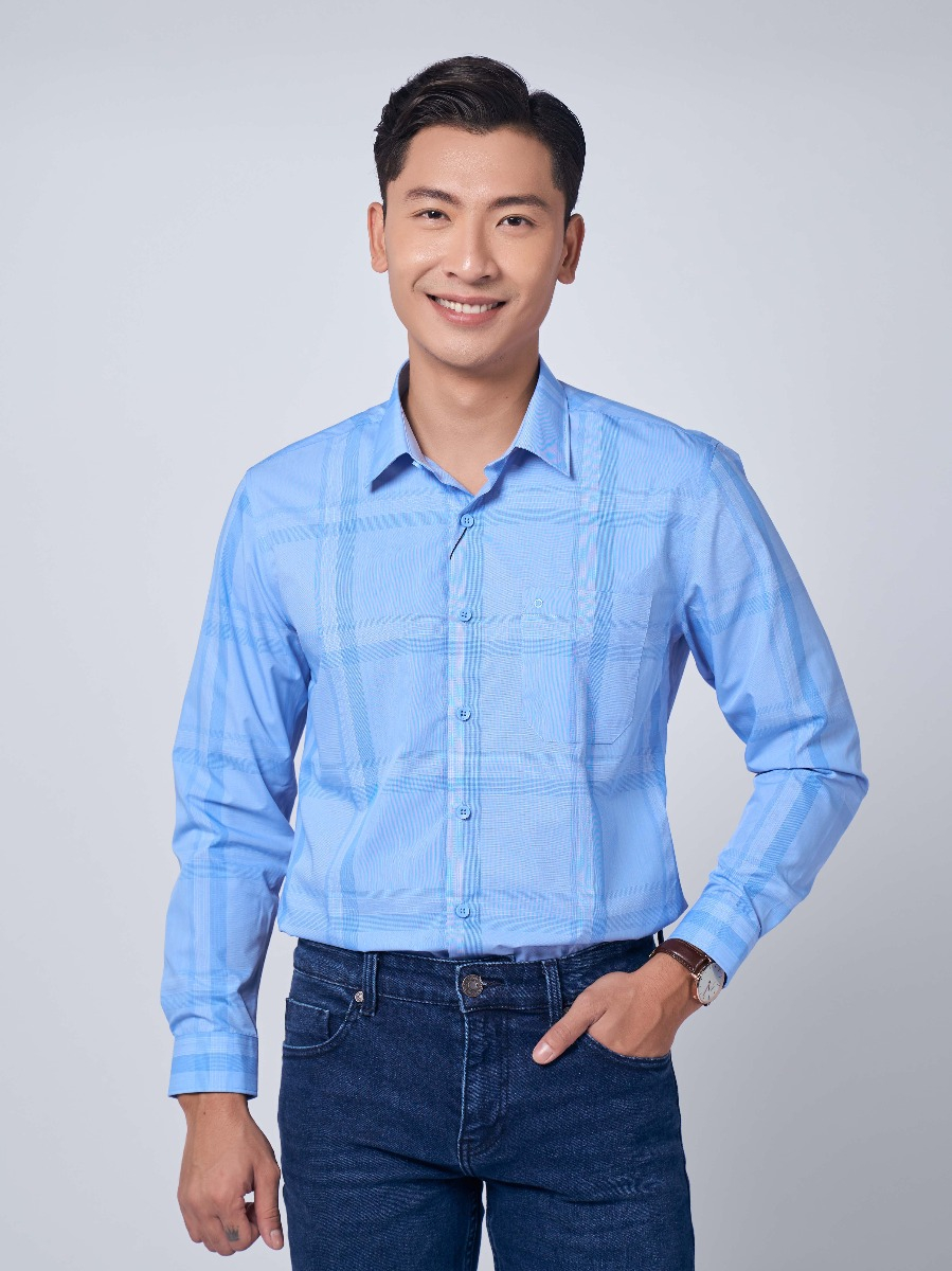 OWEN - Áo sơ mi dài tay Owen REGULAR FIT chất Cafe kẻ ca rô xanh dương 220877