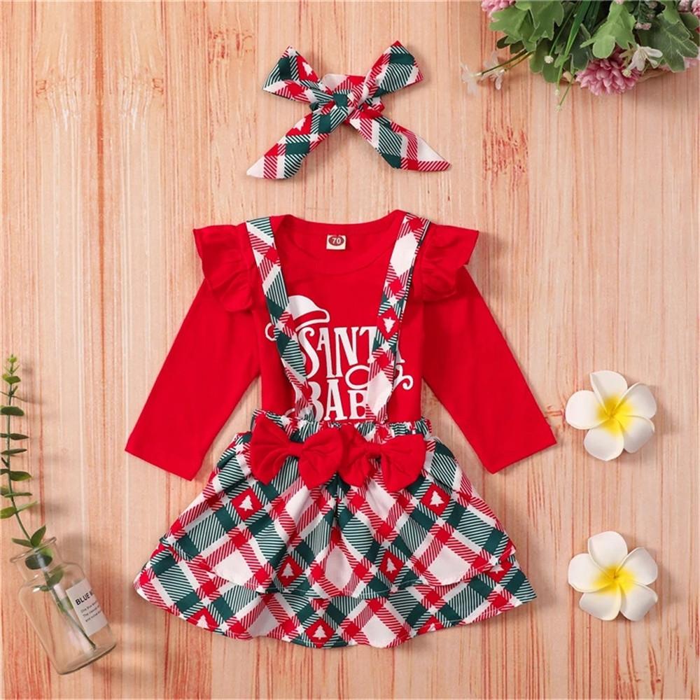 ZAFILLE Bé Gái Giáng Sinh Quần Áo Đỏ Áo Liền Quần Bodysuit + Nơ Kẻ Sọc Váy Của Tôi Mới Đầu Tiên Năm Trang Phục Cho Bé Giáng Sinh Trang Phục
