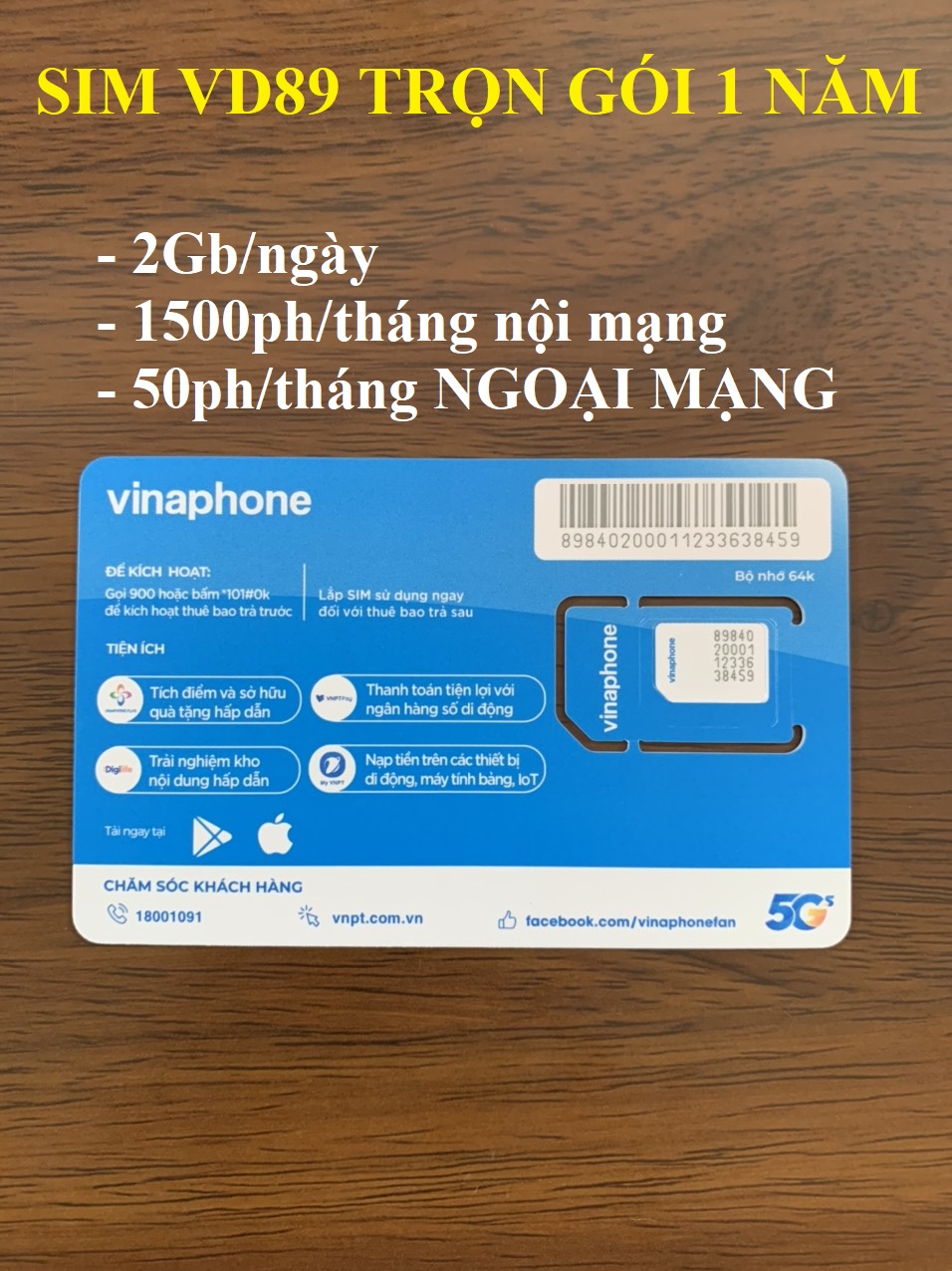 SIM 4G/5G VINA TRỌN GÓI 1 NĂM-Chọn loại: 2GB/ngày, 4GB/ngày, 6GB/ngày, 500GB/tháng-Hàng chính hãng