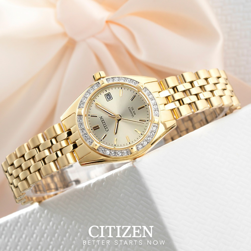 Đồng Hồ Nữ Citizen Đính Đá Swarovski Dây Thép Không Gỉ EU6062-50P - Mặt Vàng