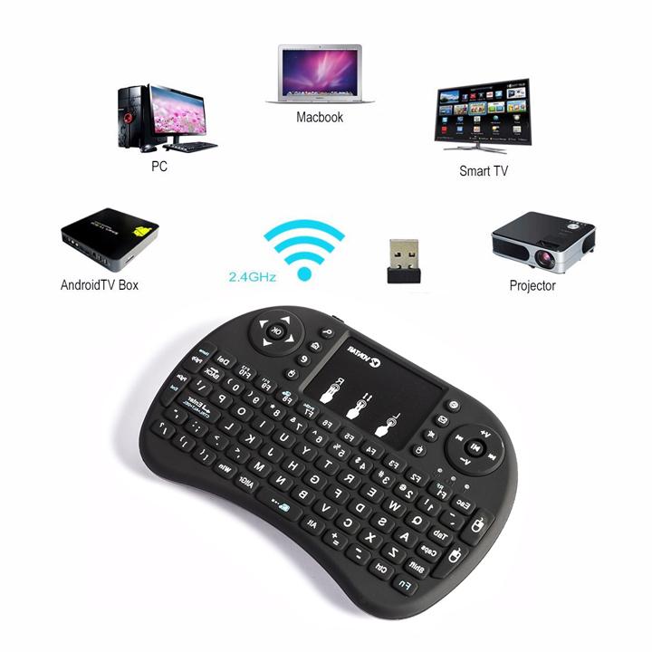 Bàn phím mini phiên bản mới đèn nền đổi mầu cho Smart TV, TV Box, Laptop có touchpad, pin sạc