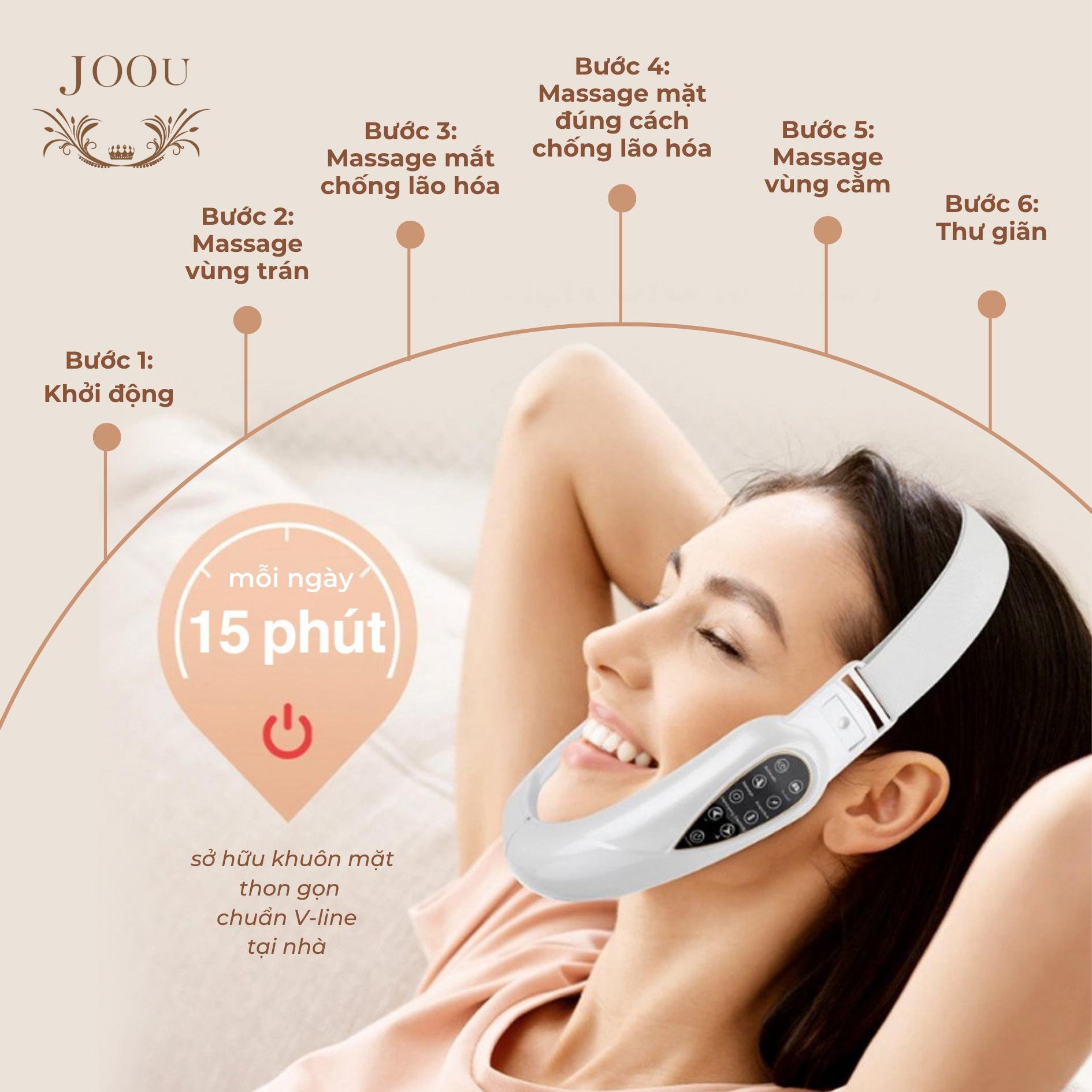 Máy Massage Nâng Cơ Mặt Vline tự nhiên JOOU 106A98 Công nghệ EMS 15 cấp độ, 5 chế độ Massage, 5 tia hồng ngoại - Công Nghệ Nhật Bản