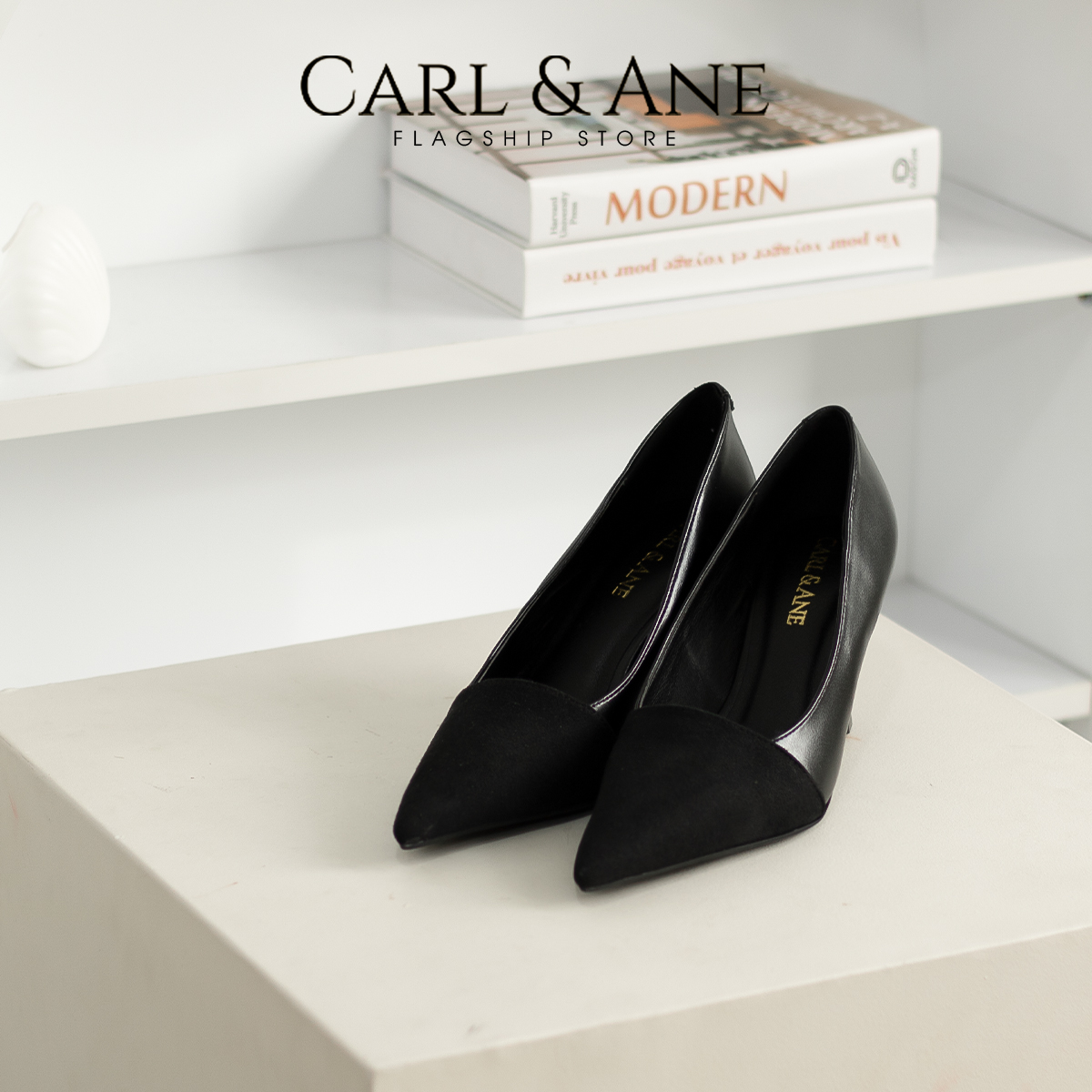 Carl &amp; Ane - Giày cao gót mũi nhọn gót cao 7cm phối màu thời trang _ CP018