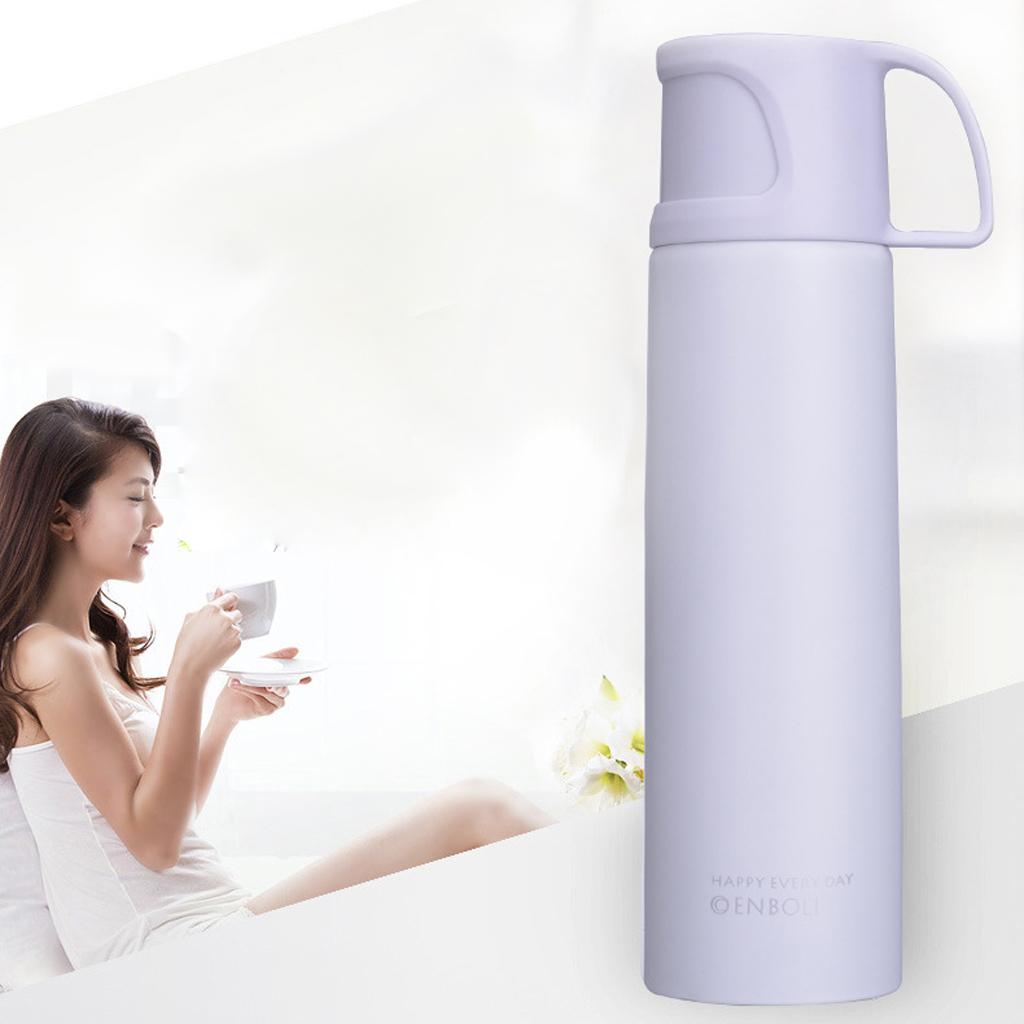 500ml Stainless Steel Vacuum Insulated Mug Coffee Tea Cup with Cup White