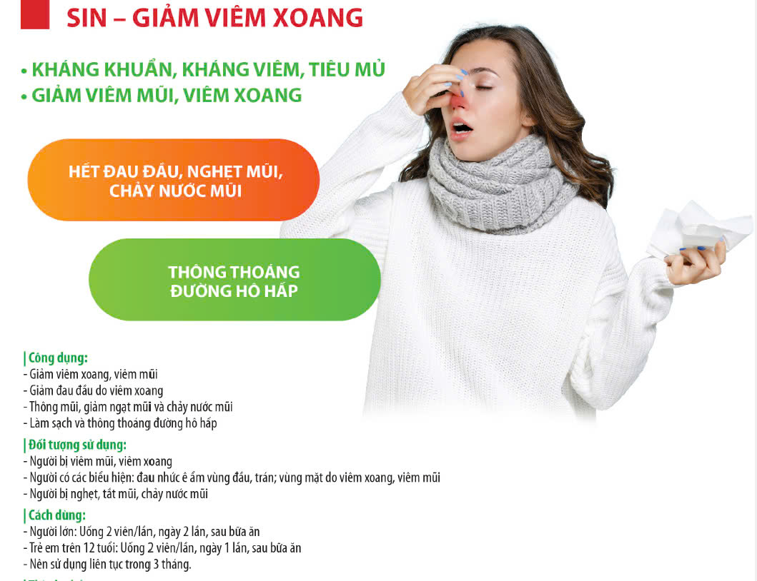 Viên uống thảo dược SIN-GIẢM VIÊM MŨI XOANG-Nhập Khẩu Mỹ-GIẢM VIÊM MŨI DỊ ỨNG, ĐAU ĐẦU NHỨC XOANG-NGĂN BỆNH TÁI PHÁT