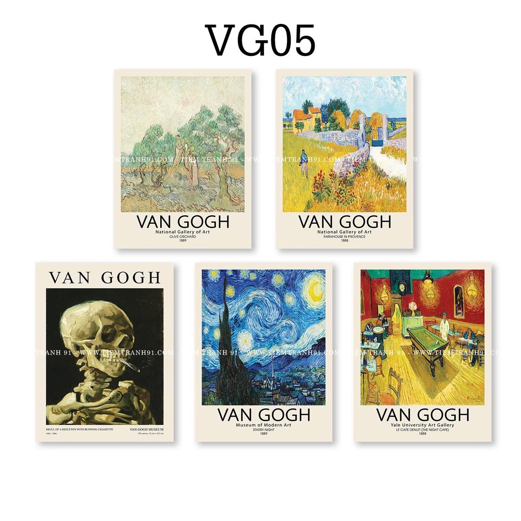 Set 5 tranh dán tường, chất liệu fomex dày 5cm, tranh canvas chủ đề Van Gogh, đính sẵn keo 2 mặt tiện dụng