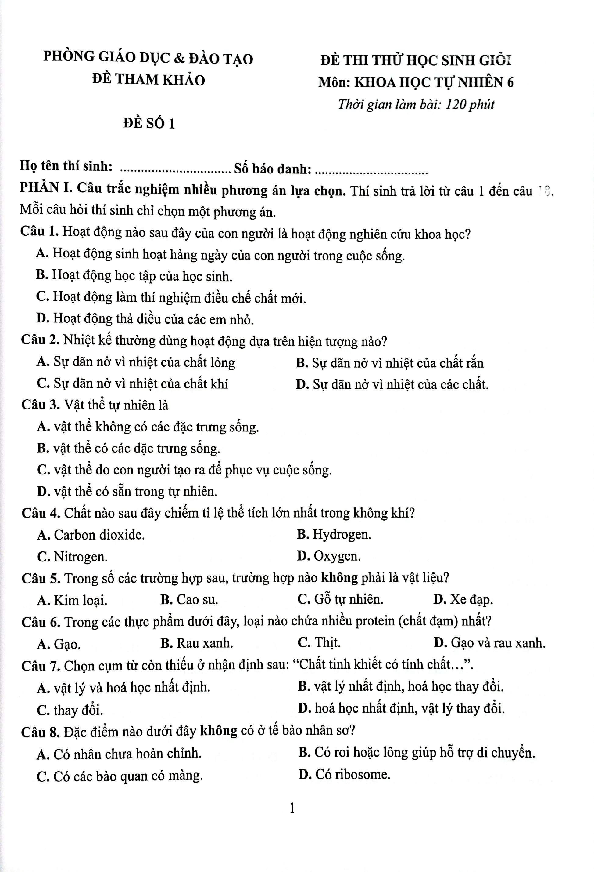 Sách - 36 Đề Thi Học Sinh Giỏi Khoa Học Tự Nhiên Lớp 6 (Biên Soạn Theo Cấu Trúc Mới - Dùng Chung Cho Các Bộ SGK Hiện Hành)