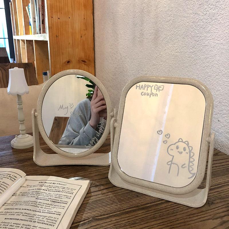 Gương mini để bàn trang điểm Gương soi 2 mặt kính xoay 360 độ xinh xắn