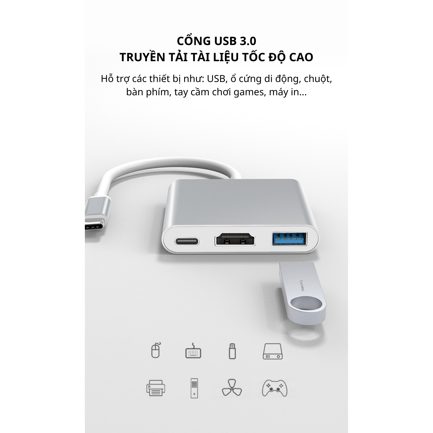 Hub Chuyển Đổi USB Type C 3 in 1 To HDMI, USB 3.0, Cổng Type C Hỗ Trợ Sạc Nhanh PD - Hàng Chính Hãng Tamayoko