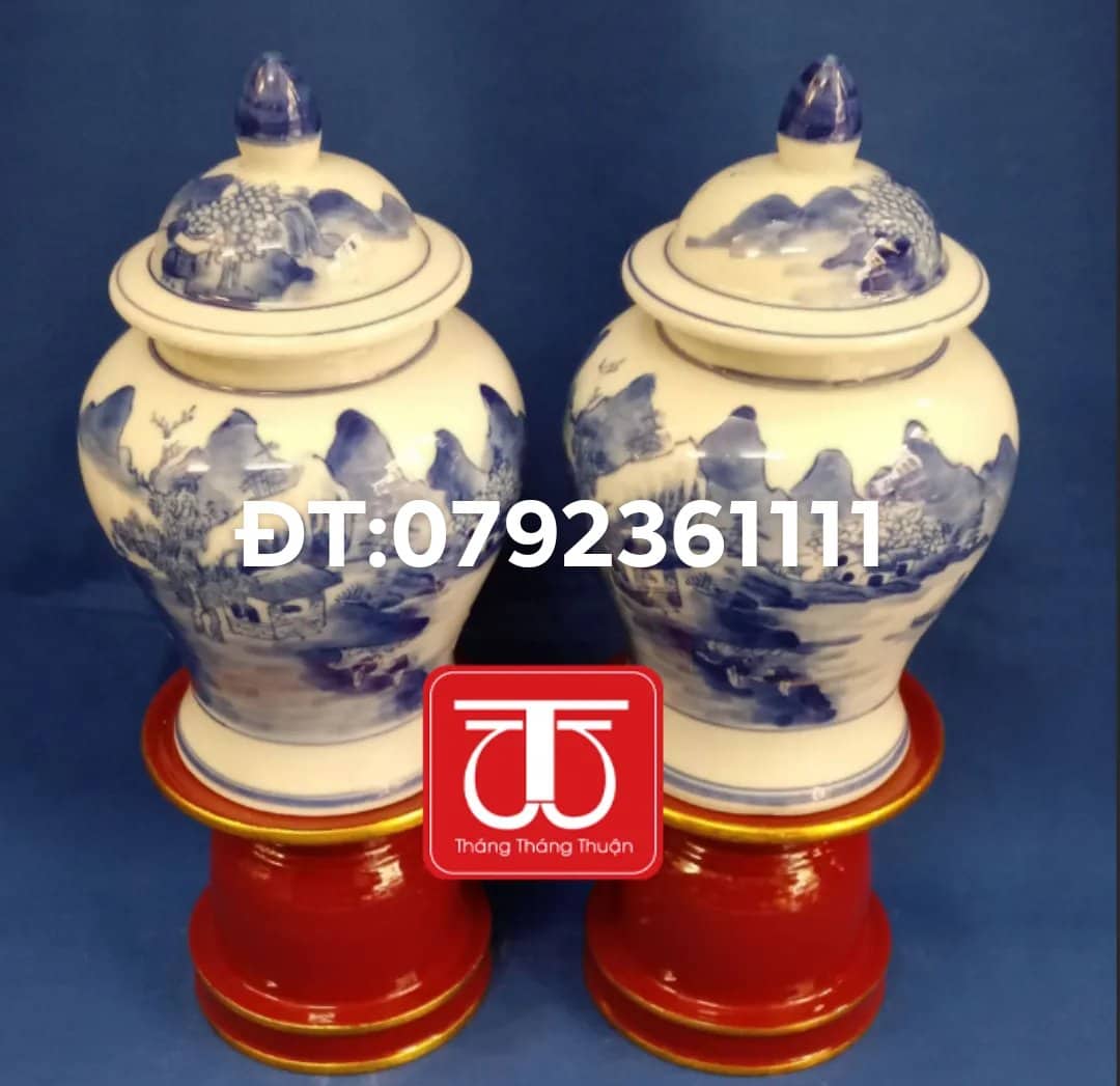 ĐÔI CHOÉ VẼ SƠN THUỶ KÈM ĐẾ SƠN SON THẾP VÀNG CAO26CM