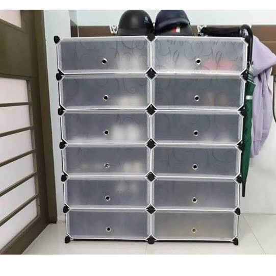 Tủ Giày Nhựa Lắp Ghép Đa Năng 12 ô Màu Đen, Kiểu 2x6,