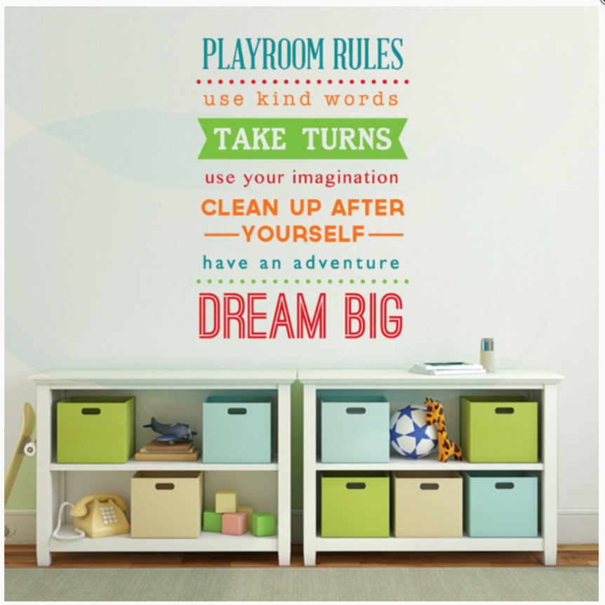 Decal Dán Tường Tiếng Anh Trang Trí Phòng Học " Playroom Rules" Trang Trí Nhà Cửa Sáng Tạo