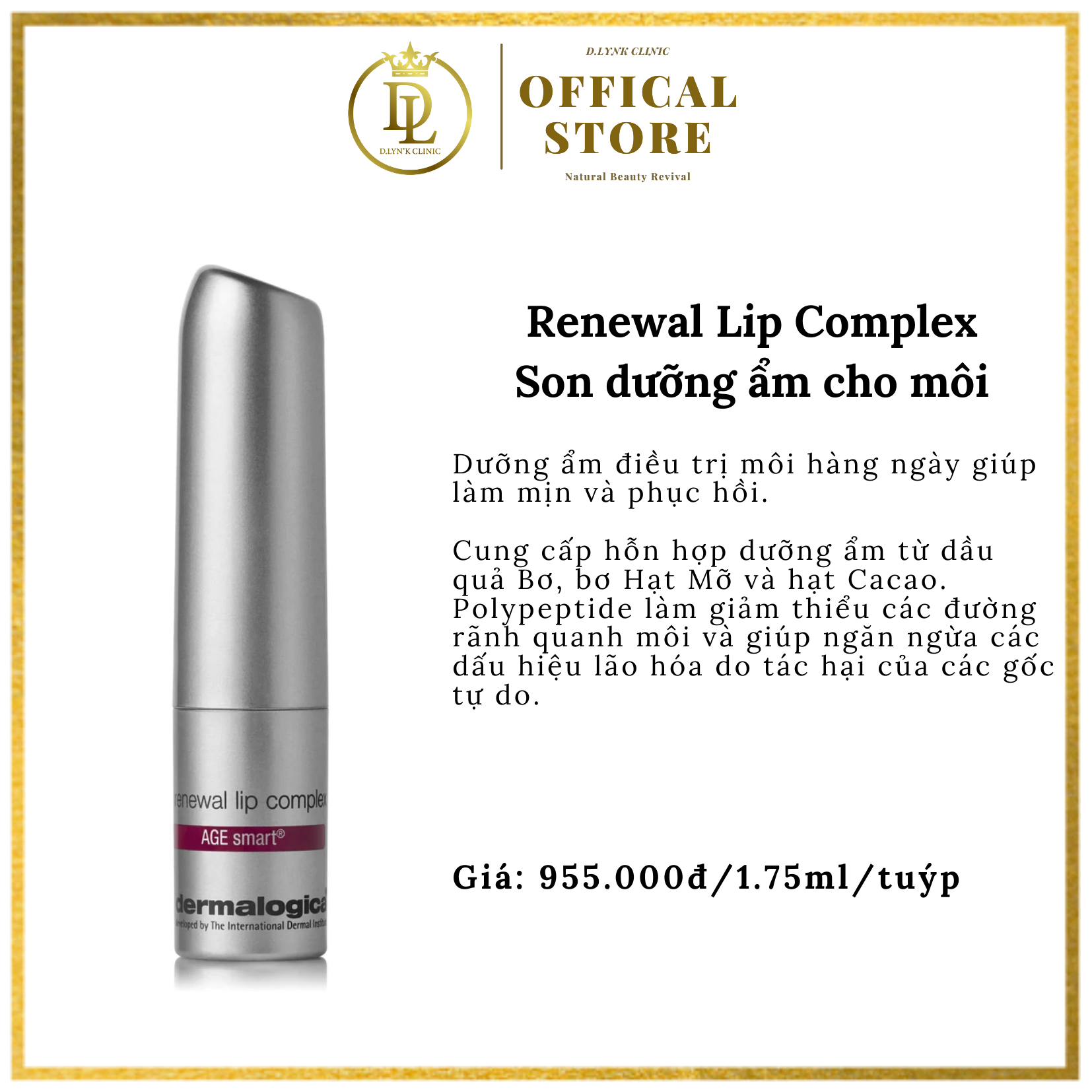 Son dưỡng môi chống lão hoá giúp dưỡng ẩm, làm mịn và chống nhăn cho môi Dermalogica Renewal Lip Complex 1.75ml