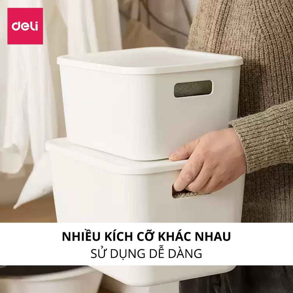 Hộp nhựa đựng đồ đa năng có nắp đậy cao cấp Deli - Đựng sách vở đồ cá nhân mỹ phẩm quần áo  - Nhiều size, kích cỡ lớn nhỏ , có tay cầm, phong cách Nhật Bản đơn giản, tiện dụng, vật liệu an toàn