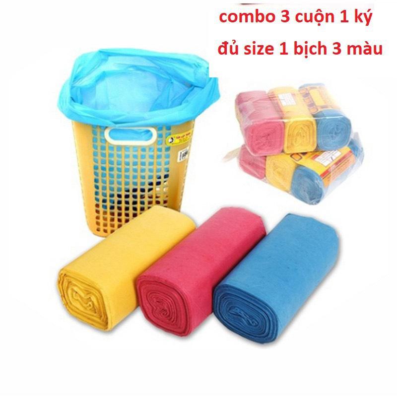 Combo 03 Túi Rác Tự Phân Hủy - ĐỦ MÀU - 3 CUỘN/1KG