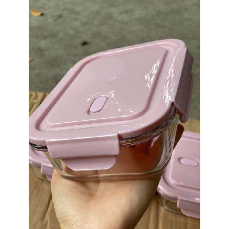 Set 03 Hộp Thuỷ Tinh Chịu Nhiệt Chữ Nhật 640ml - Nắp Gài Có Ron Chống Tràn - Hộp Mang Cơm - Hộp Thuỷ Tinh