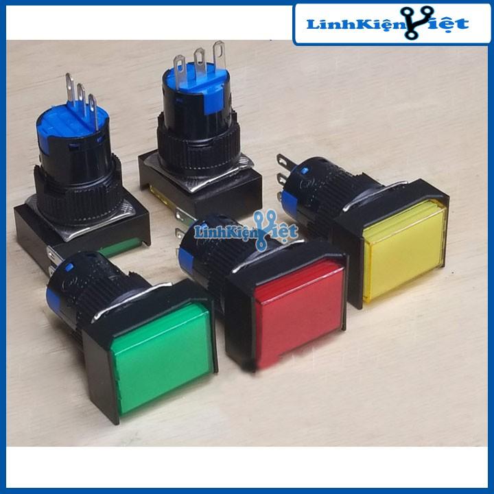 Nút nhấn đề chữ nhật 220VAC LA16J-11D nhấn nhả có đèn
