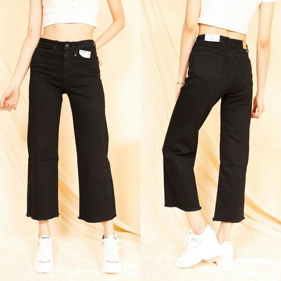 Quần jeans nữ ống rộng 9 tấc đen