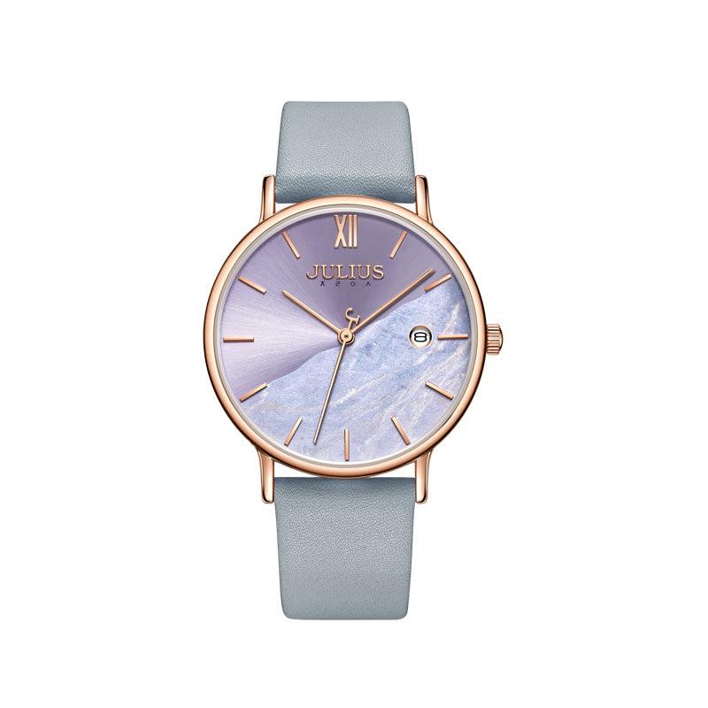 Đồng Hồ Nữ Chính Hãng Julius Cao Cấp Dây Da Mặt Tròn Chống Nước Kính Khoáng Đường Kính 36mm JA-1312B