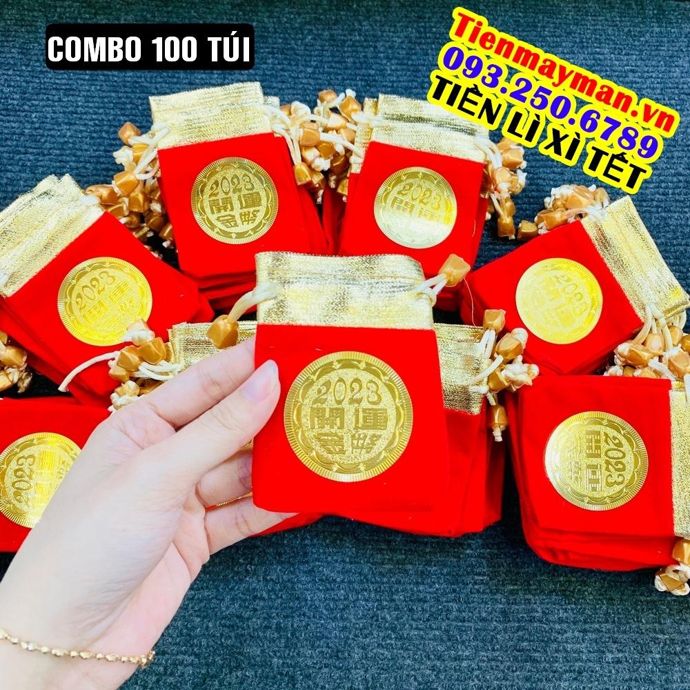 COMBO 100 Túi gấm nhung đỏ may mắn 2023, cát tường dùng đựng trang sức, đồ phong thủy - PASA COLLECTION