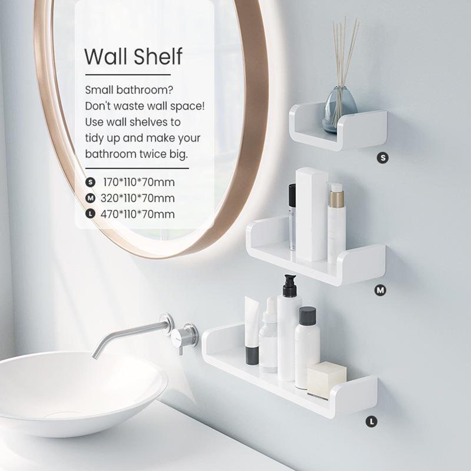 2x Wall Mounted Bathroom Organizer Floating Shelves with Adhesive, No