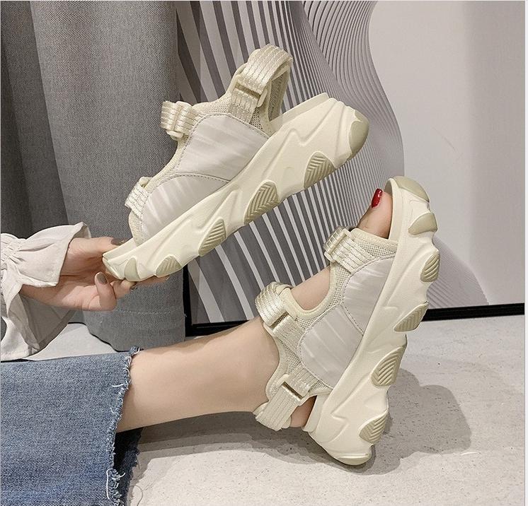 Giày sandal nữ quai dán vải dù 3 màu đế cao 5cm phong cách Ulzzang S118