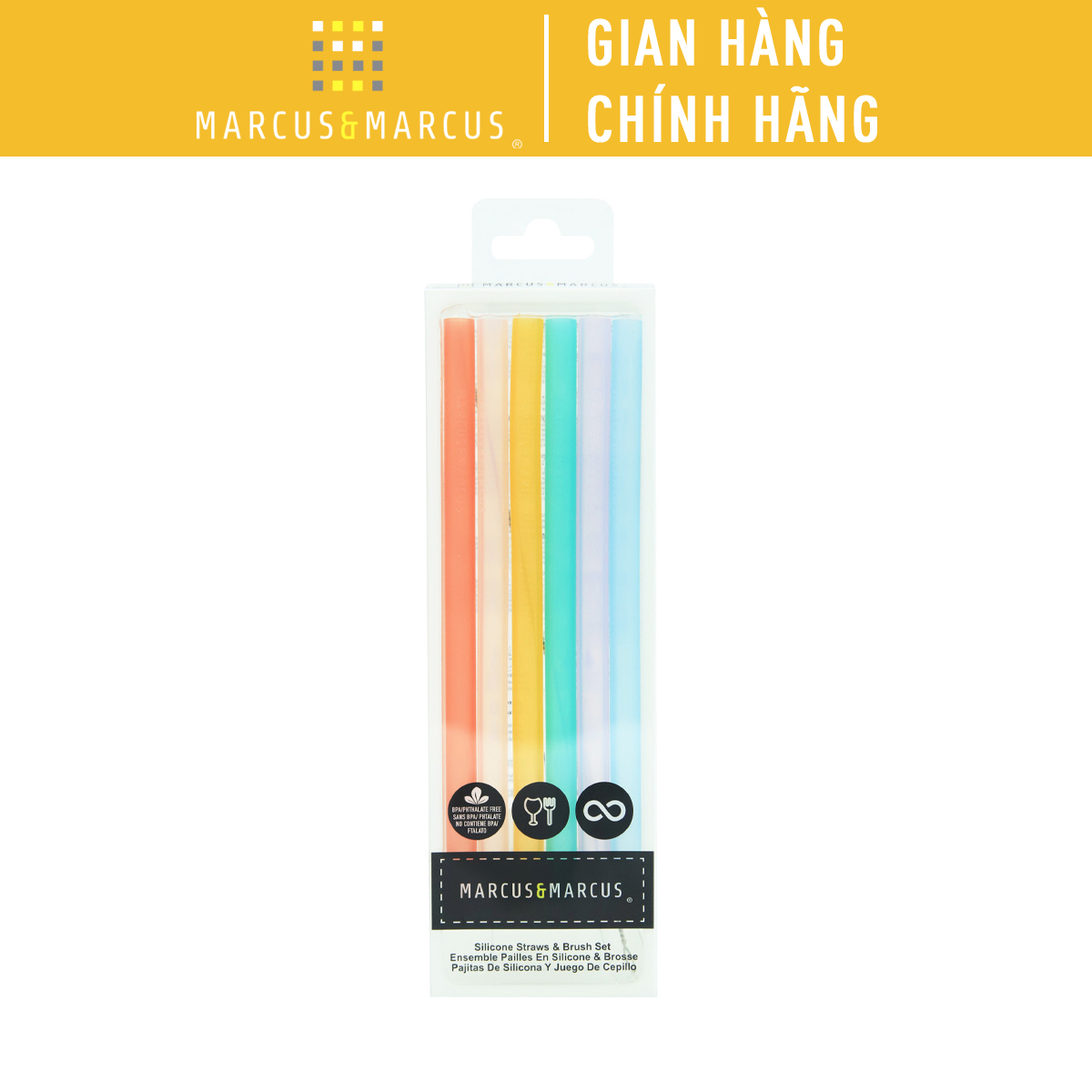 Bộ 6 ống hút silicon kèm cọ rửa Marcus & Marcus