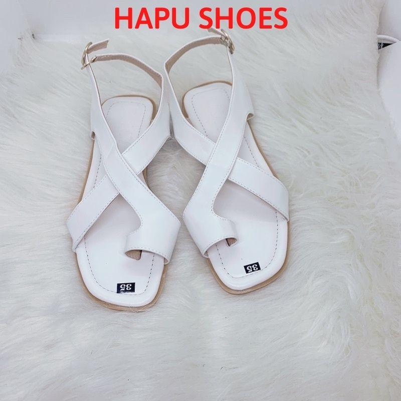 Dép Sandal nữ xỏ ngón đế bệt, dép thời trang quai hậu nữ 2 quai chéo