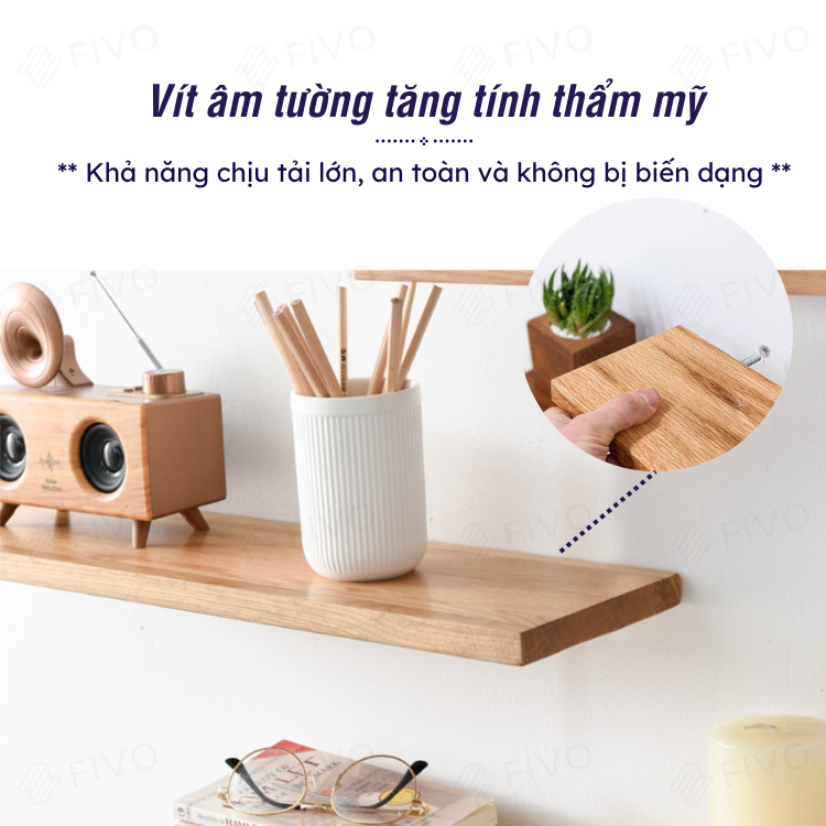 Kệ Treo Tường Trang Trí Decor FIVO Mã FB41 Chất Liệu Gỗ Chống Ẩm Dày 17mm, Tiết Kiệm Diện Tích, Đinh Âm Tường Chắc Chắn