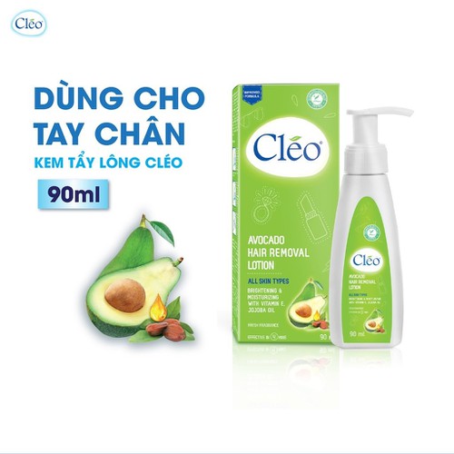 Kem tẩy lông Chiết Xuất Bơ Cleo dạng sữa dành cho vùng tay chân dành cho mọi loại da 90ml, an toàn, không đau và đạt hiệu quả nhanh chóng