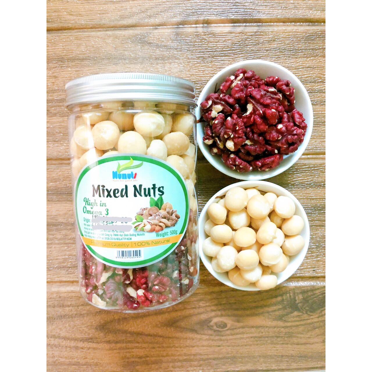 MIX HẠT DINH DƯỠNG NUNUTS ( MACCA, ÓC CHÓ ĐỎ ) 1 HŨ 500G