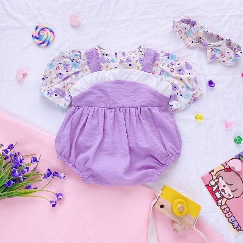 Body Yếm Tím Phối Hoa Thô Lụa Xinh Xắn Cho Bé Gái 4-12kg