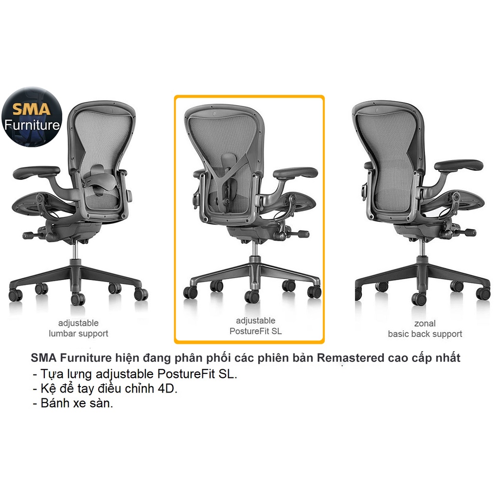 GHẾ AERON CỦA HERMAN MILLER, GHẾ CÔNG THÁI HỌC, GHẾ VĂN PHÒNG, BẢN MÀU ĐEN- KHUNG NHỰA.