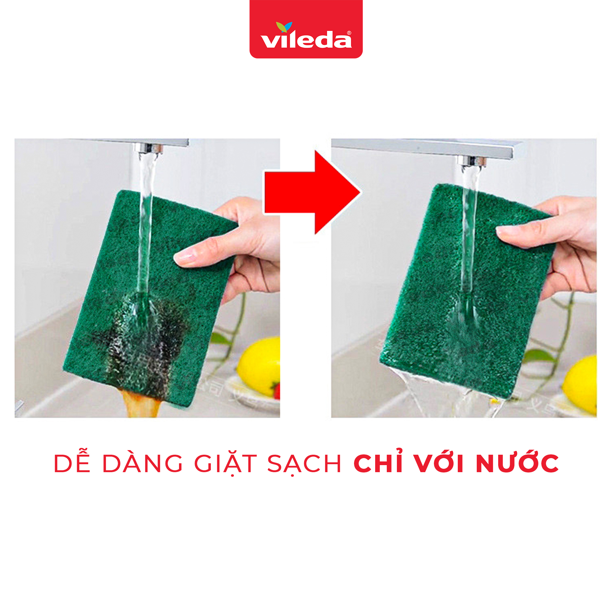 Miếng rửa chén VILEDA gói 4 miếng loại cứng, cọ rửa mọi vết bẩn nhà bếp, chống vi khuẩn gây mùi - TSU156163